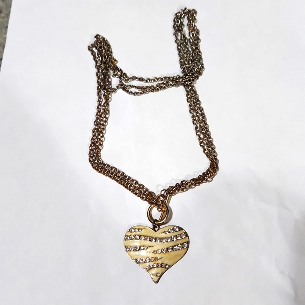 Vintage enamel zebra cz heart toggle necklace